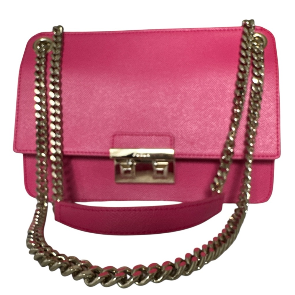 Furla Bella Pink Structured Shoulder Bag with Gold Hardware, back pocket. NWOT - Picture 4 of 10